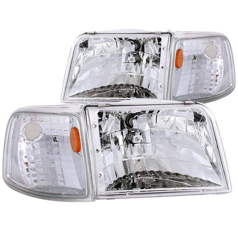 ANZO 1993-1997 Ford Ranger Crystal Headlights Chrome w/ Corner Lights 2pc-SR1 Performance