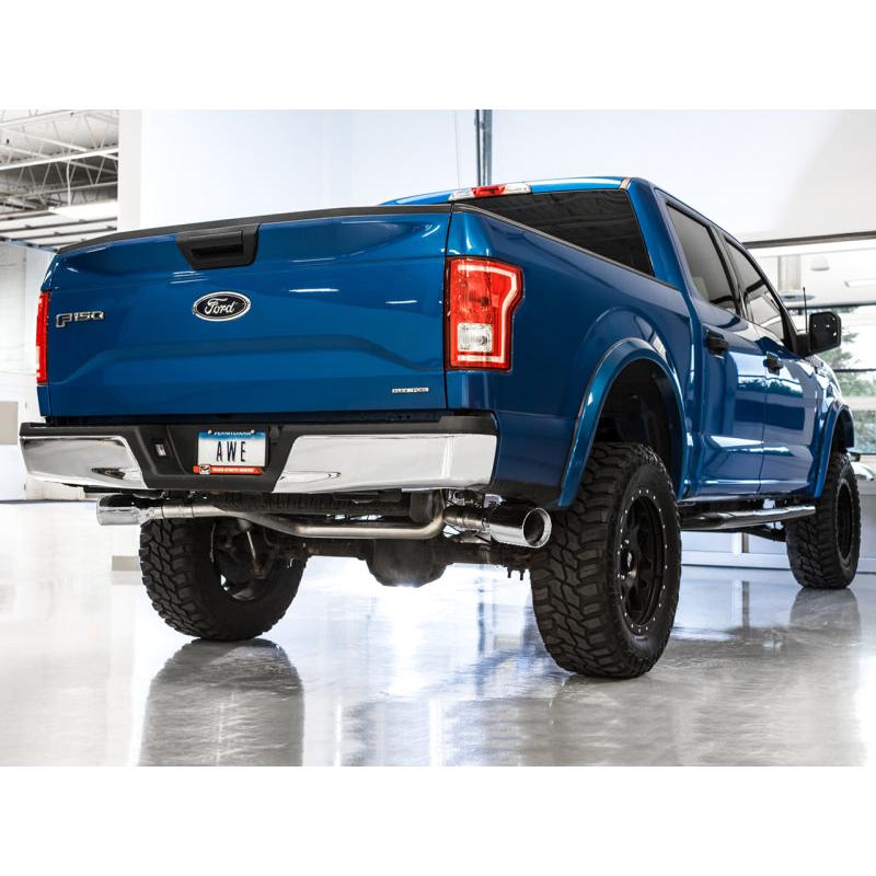 AWE Tuning 2015+ Ford F-150 0FG Dual Exit Performance Exhaust System w/5in Chrome Silver Tips-SR1 Performance