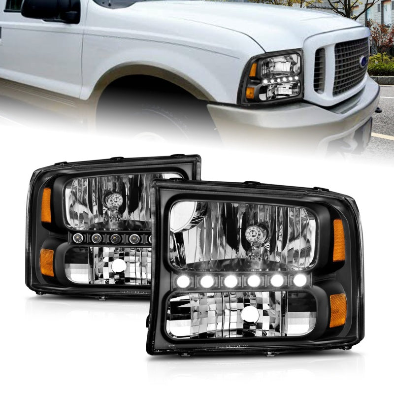 ANZO 2000-2004 Ford Excursion Crystal Headlights Black w/ LED 1pc-SR1 Performance