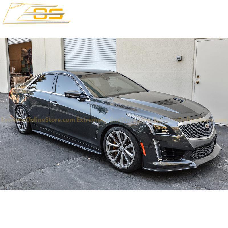 16-19 Cadillac CTS-V Carbon Fiber Front Splitter & Side Skirts Rockers - ExtremeOnlineStore