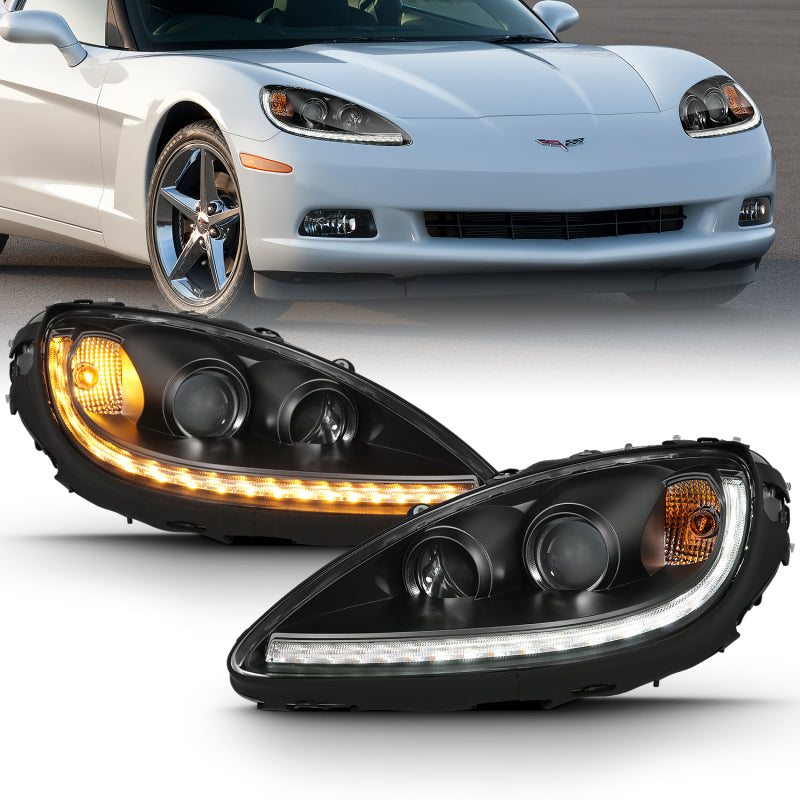 ANZO 2005-2013 Chevy Corvette Projector Plank Style Switchback H.L. Black Amber-SR1 Performance