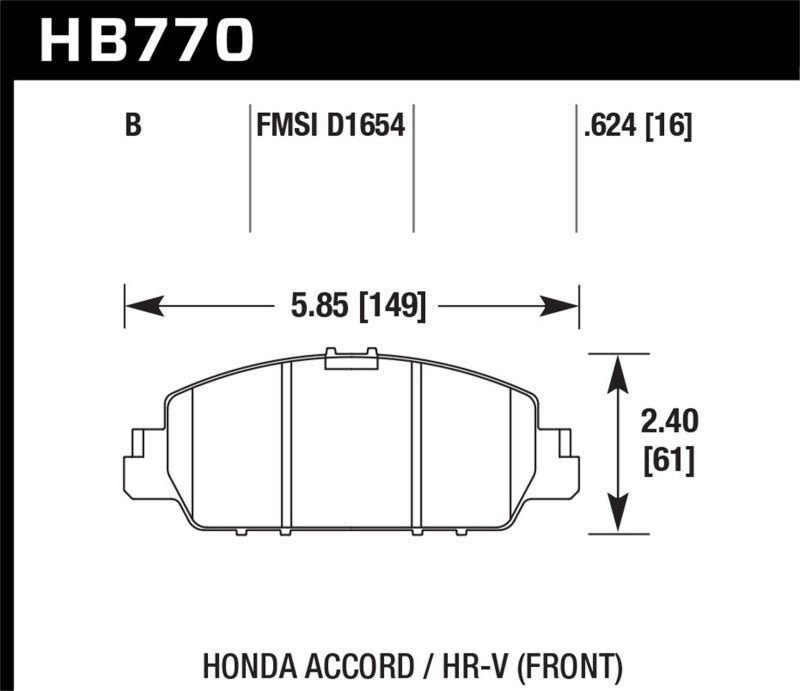 Hawk 13-17 Honda Accord HPS 5.0 Front Brake Pads-SR1 Performance