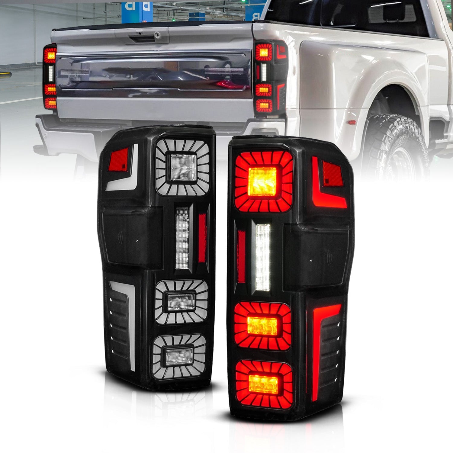 FORD SUPER DUTY 23-26 FULL LED TAIL LIGHTS BLACK HOUSING SMOKE LENS W/ SEQUENTIAL SIGNAL