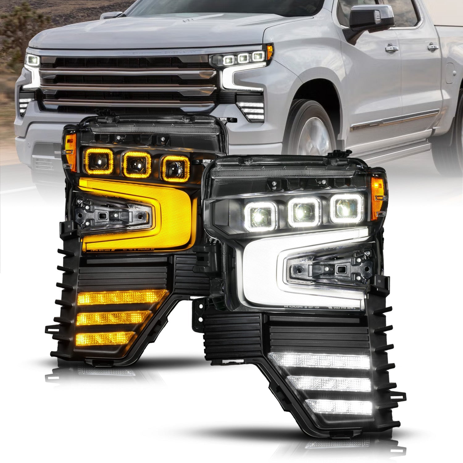 CHEVY SILVERADO 1500 22-26 Z-SERIES FULL LED PROJECTOR HEADLIGHTS BLACK W/ DRL SWITCH & INITIATION