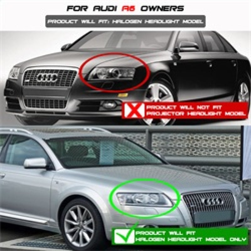 Spyder Audi A6 05-07 Projector Headlights Halogen Model Only - DRL Black PRO-YD-ADA605-DRL-BK-SR1 Performance