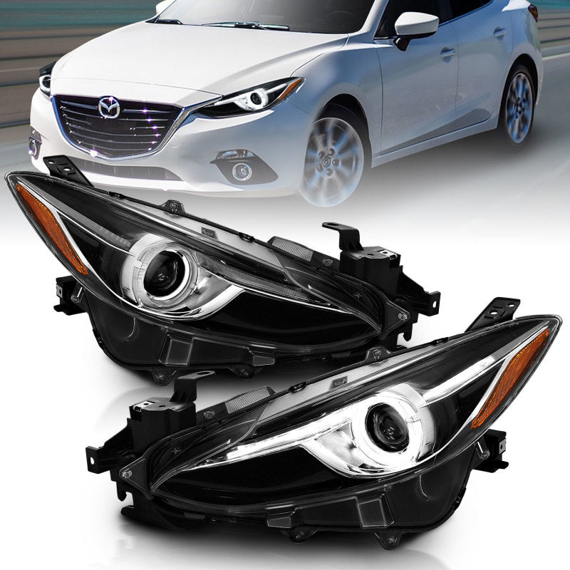 ANZO Projector Headlights With Halo Black w/Amber 14-17 Mazda 3-SR1 Performance