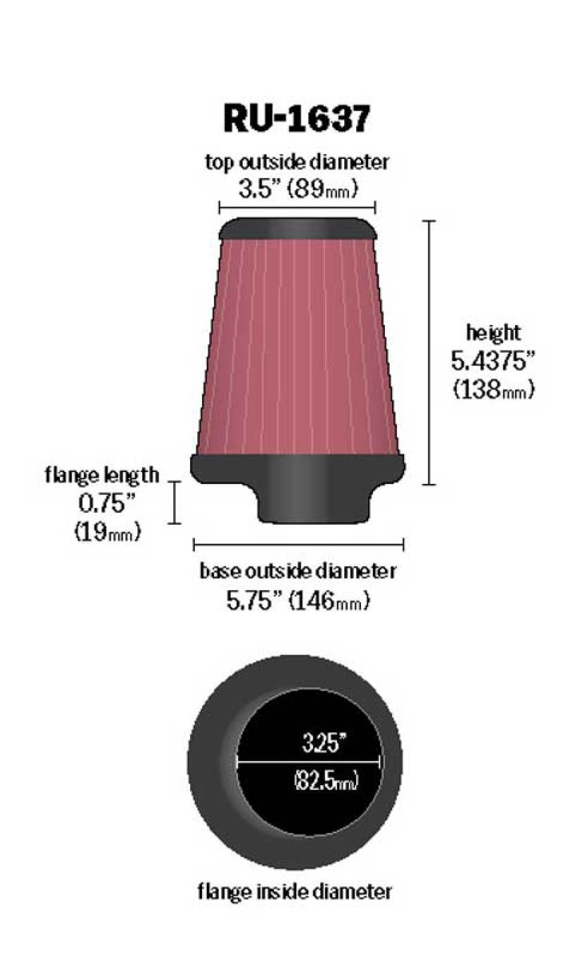K&N Universal Clamp-On Air Filter 3-1/4in FLG / 5-3/4in B / 3-1/2in T / 5-7/16in H-SR1 Performance