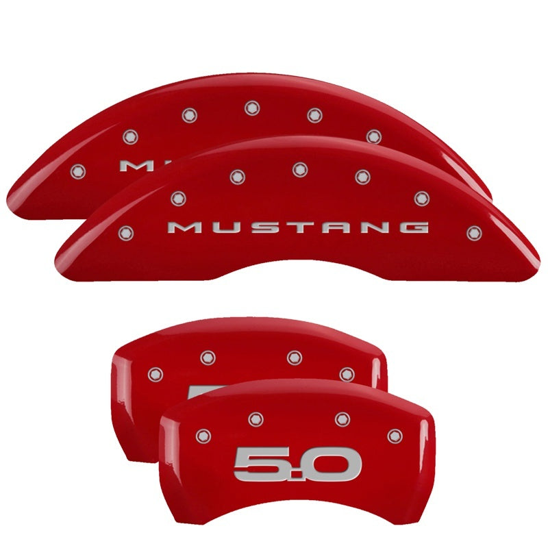 MGP 4 Caliper Covers Engraved Front 2015/Mustang Engraved Rear 2015/50 Red finish silver-SR1 Performance