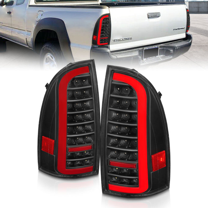 ANZO 05-15 Toyota Tacoma Full LED Tail Lights w/Light Bar Sequential Black Housing Clear Lens-SR1 Performance