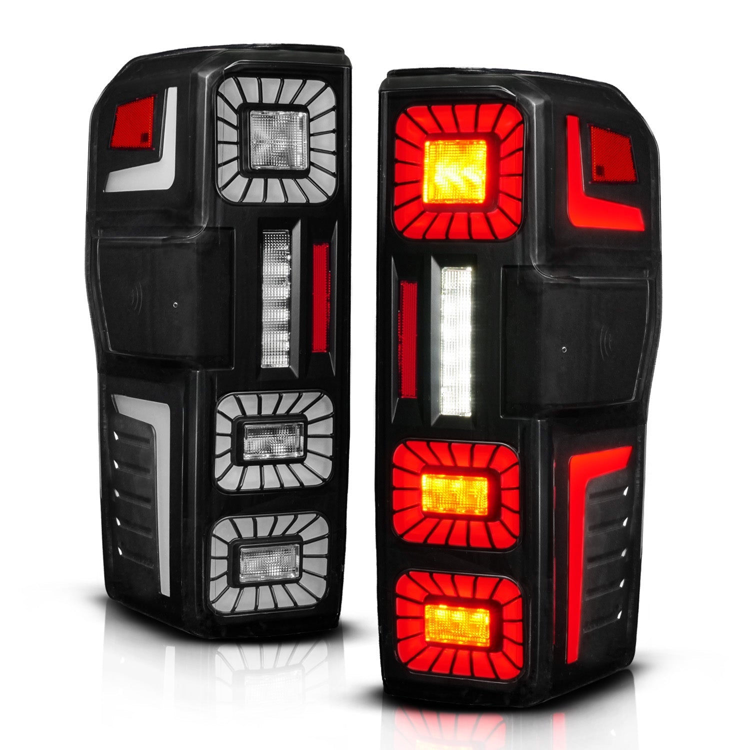 FORD SUPER DUTY 23-26 FULL LED TAIL LIGHTS BLACK HOUSING SMOKE LENS W/ SEQUENTIAL SIGNAL