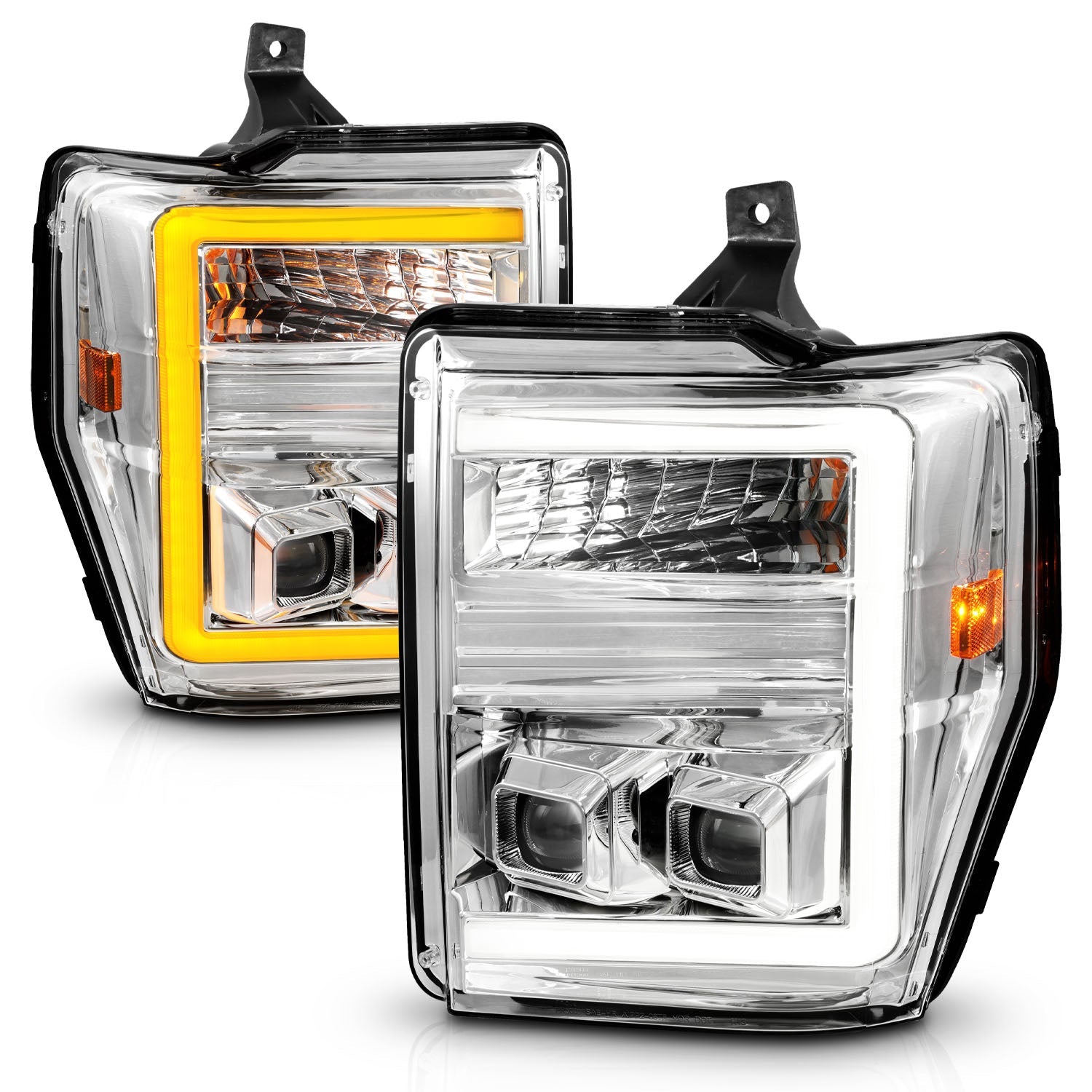 FORD SUPER DUTY 08-10 PROJECTOR SWITCHBACK PLANK STYLE HEADLIGHTS CHROME