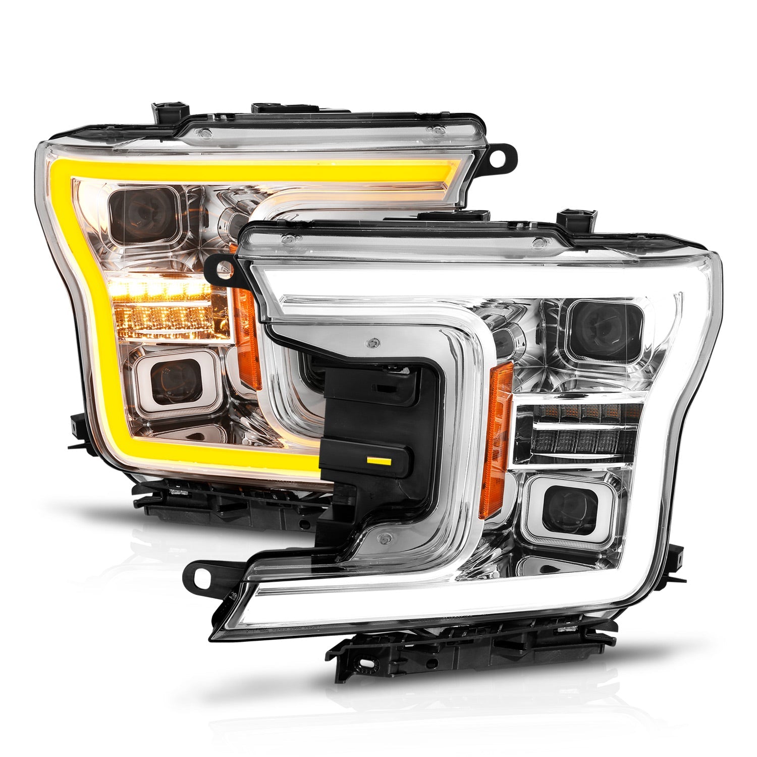 FORD F-150 18-20 FULL LED PROJECTOR PLANK STYLE HEADLIGHTS CHROME W/ INITIATION & SEQUENTIAL (FITS FACTORY HALOGEN MODELS ONLY)