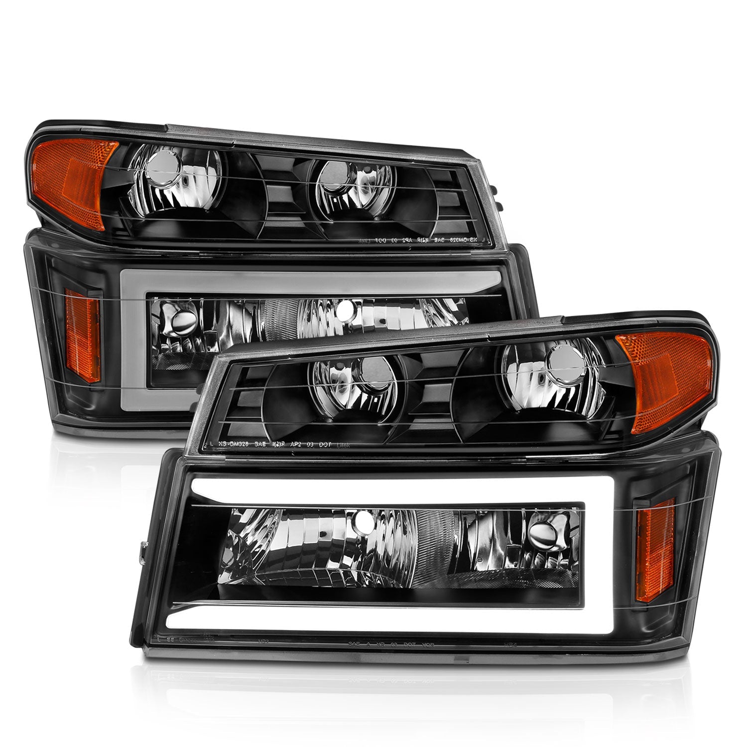 CHEVY COLORADO / GMC CANYON 04-12 CRYSTAL PLANK STYLE HEADLIGHTS BLACK W/ PARKING/SIGNAL LIGHTS 4PCS