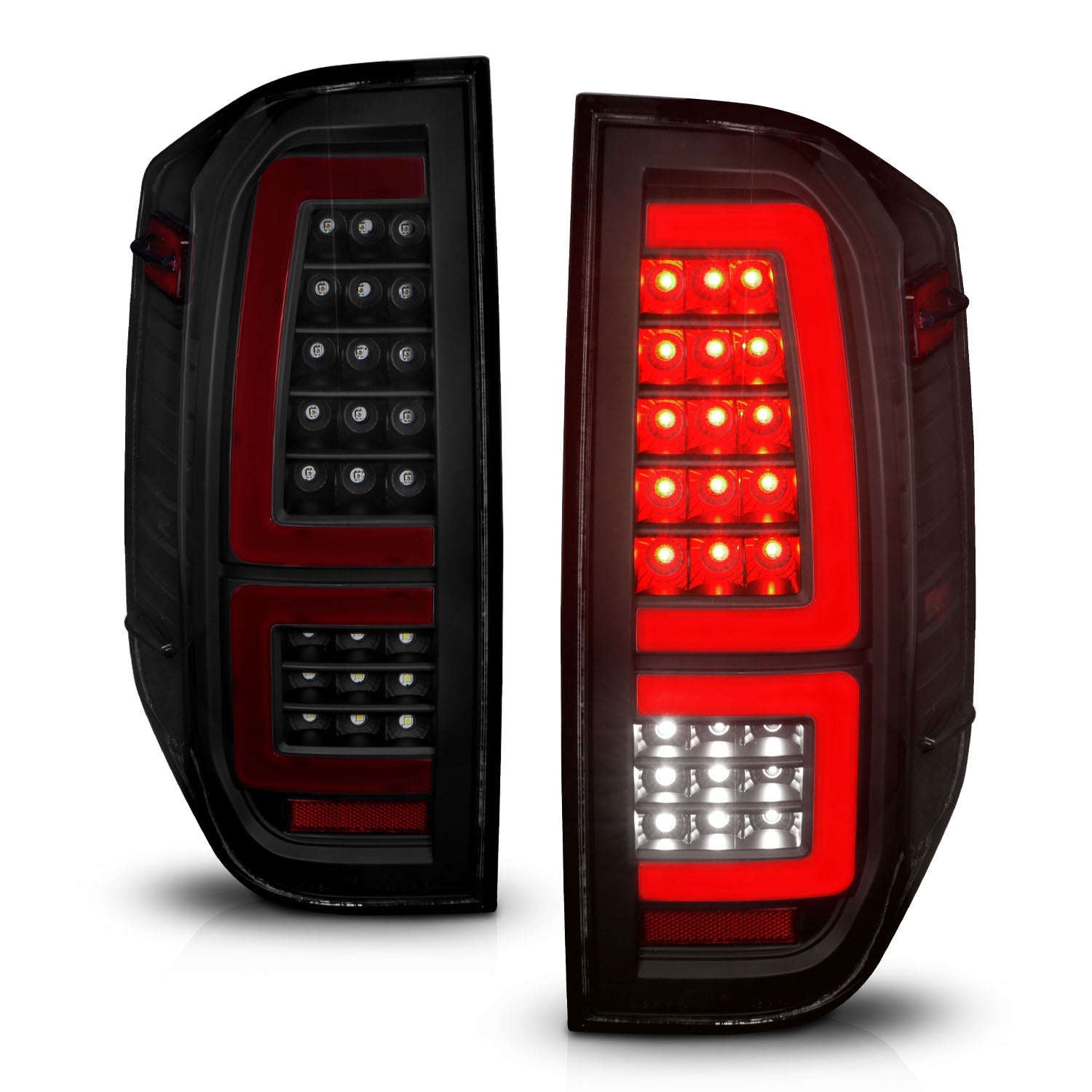 TOYOTA TUNDRA 14-21 FULL LED TAIL LIGHTS BLACK SMOKE LENS W/ SEQUENTIAL SIGNAL (RED LIGHT BAR)
