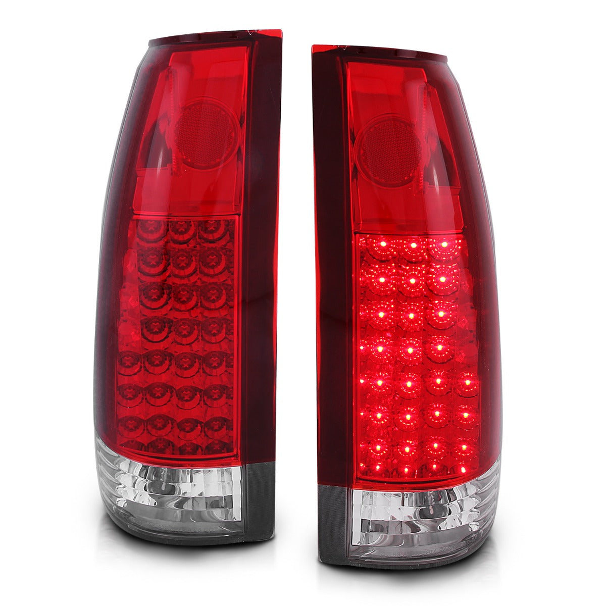 CHEVY/GMC C/K1500/2500 88-98 / C/K3500 88-00 / SUBURBAN 92-99 / BLAZER (FULL-SIZE) 92-94 / TAHOE 95-99 / YUKON 92-99 LED TAIL LIGHTS CHROME RED/CLEAR LENS G2