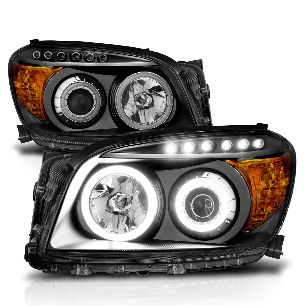 TOYOTA RAV-4 06-08 PROJECTOR HEADLIGHTS BLACK W/ RX HALO