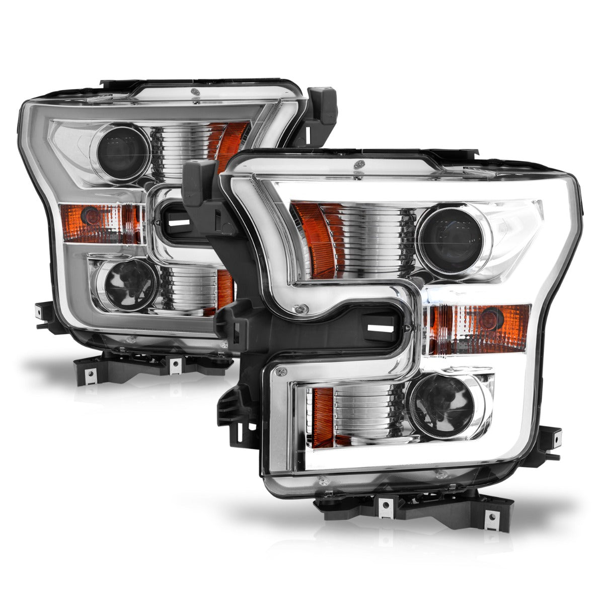 FORD F-150 15-17 PROJECTOR PLANK STYLE HEADLIGHTS CHROME (FOR HALOGEN MODELS ONLY)