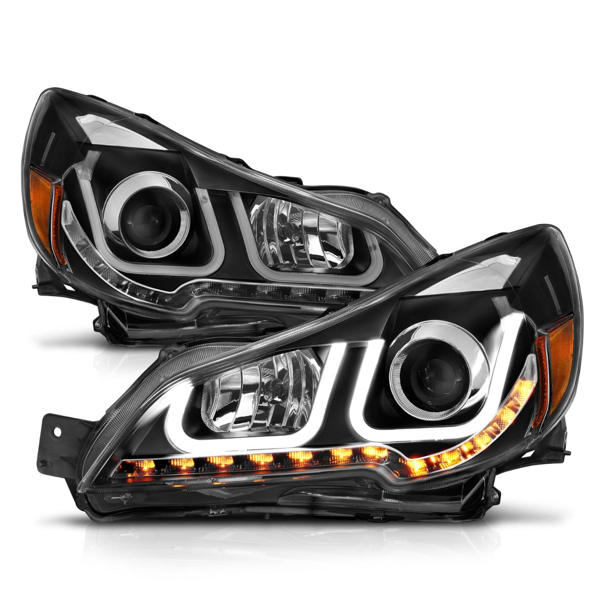 SUBARU OUTBACK/ LEGACY 10-12 PROJECTOR U-BAR HEADLIGHTS BLACK W/ LED SIGNAL