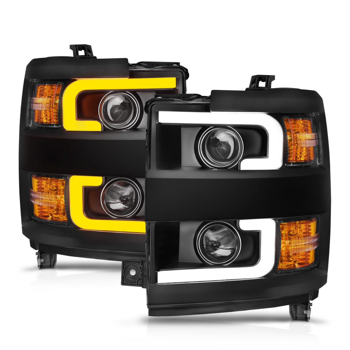 CHEVY SILVERADO 15-19 2500HD/3500HD PROJECTOR SWITCHBACK HEADLIGHTS BLACK(GLOSS BLACK TRIM)(HALOGEN MODELS ONLY)