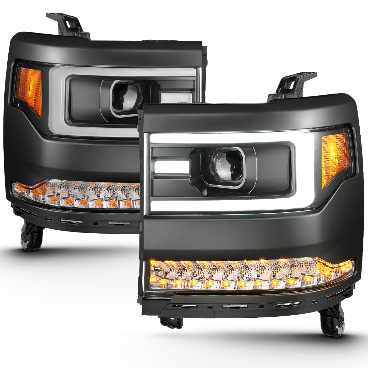 CHEVY SILVERADO 1500 16-18 PROJECTOR PLANK STYLE HEADLIGHTS BLACK (FOR HID, NO HID BULB INCLUDED)