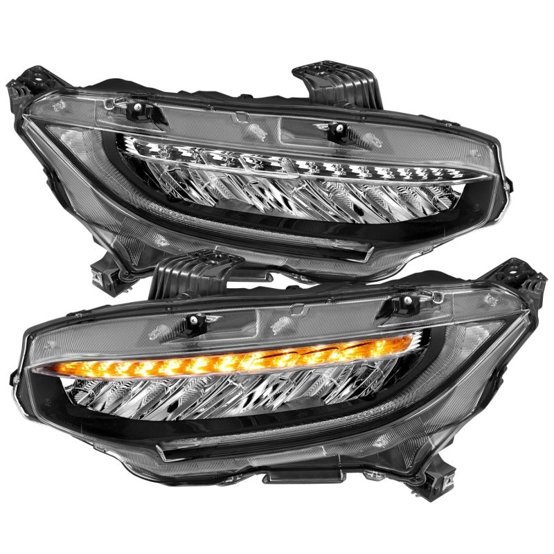 ANZO 16-17 Honda Civic Projector Headlights Plank Style Black w/Amber/Sequential Turn Signal-SR1 Performance