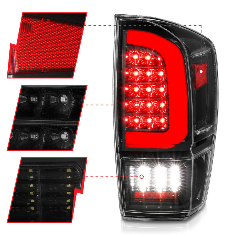 ANZO 16-21 Toyota Tacoma LED Tail Lights - w/ Light Bar Sequential Black Housing & Clear Lens-SR1 Performance