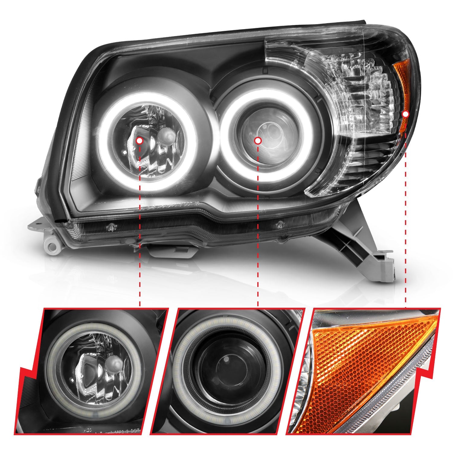 TOYOTA 4RUNNER 06-09 PROJECTOR HEADLIGHTS BLACK W/ RX HALO (NO BULBS INCLUDED)