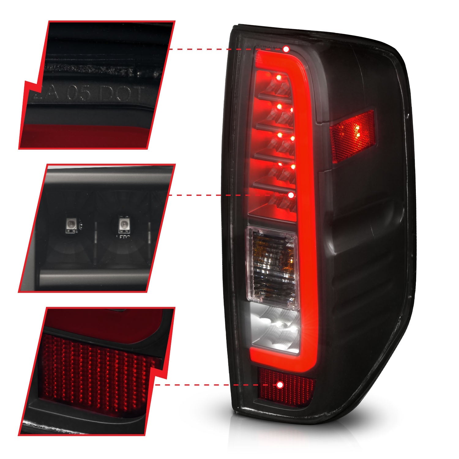NISSAN FRONTIER 05-21 / SUZUKI EQUATOR 09-12 LED C BAR TAIL LIGHTS BLACK SMOKE LENS