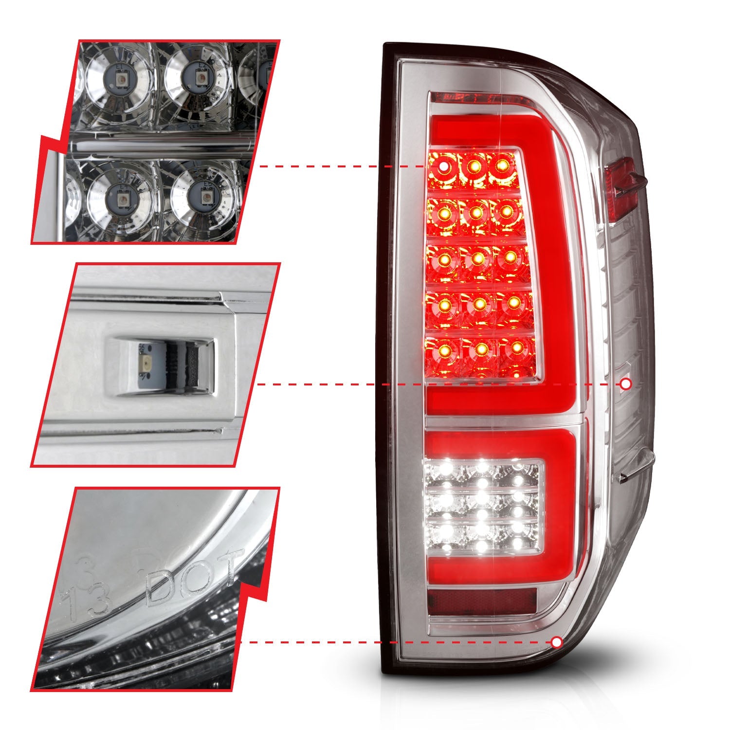 TOYOTA TUNDRA 14-21 FULL LED BAR STYLE TAIL LIGHTS CHROME CLEAR LENS W/ SEQUENTIAL SIGNAL (RED LIGHT BAR)