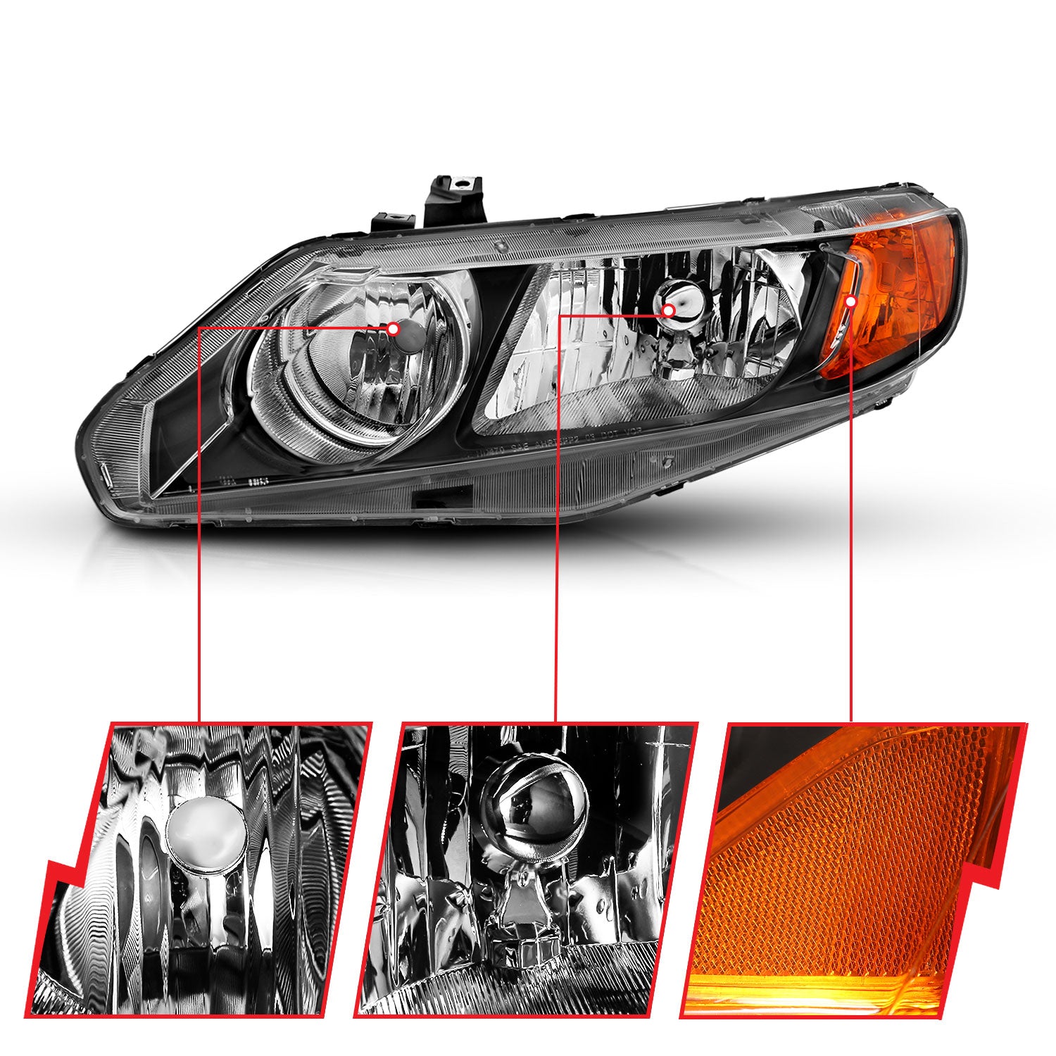 HONDA CIVIC 06-11 CRYSTAL HEADLIGHTS 4DR BLACK (OE TYPE REPLACEMENT)
