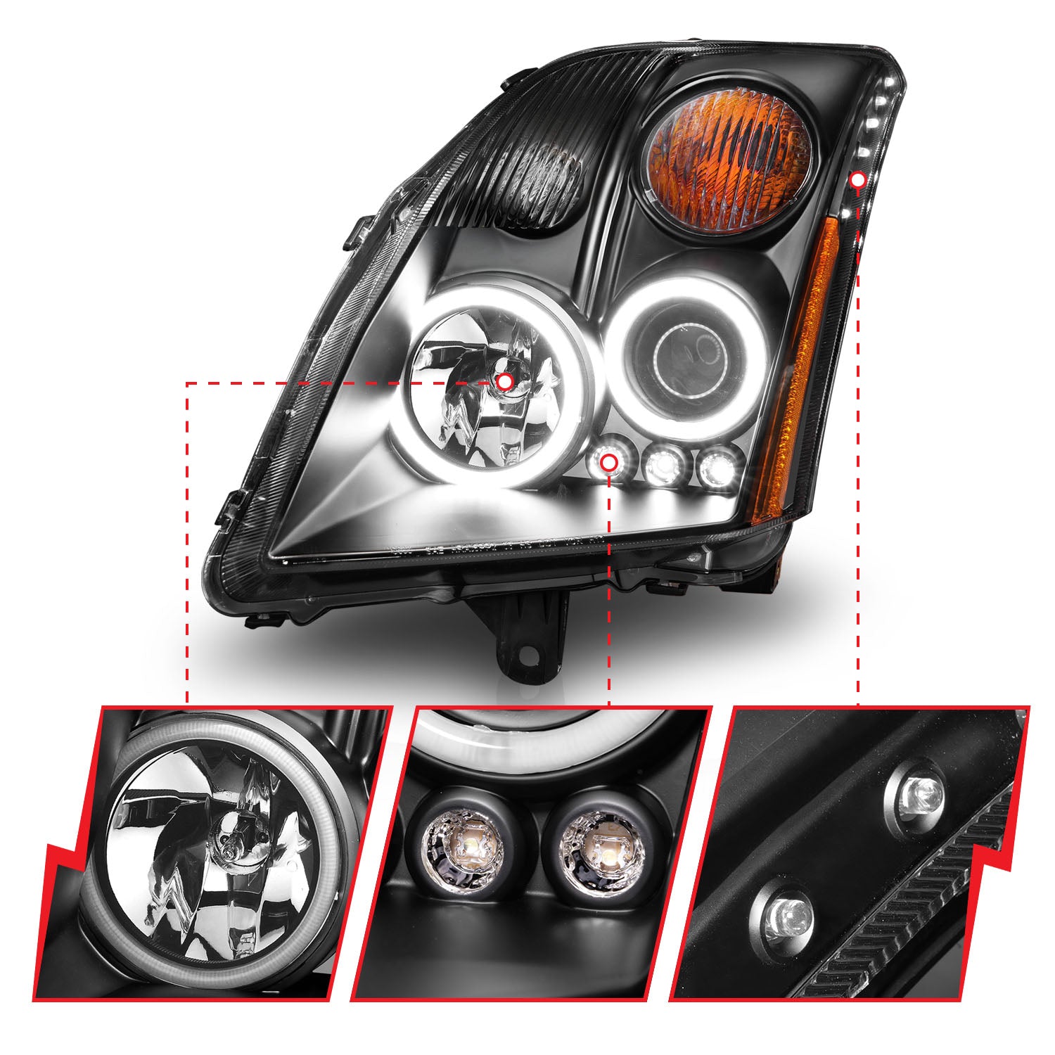 NISSAN SENTRA 07-12 PROJECTOR HEADLIGHTS BLACK W/ RX HALO