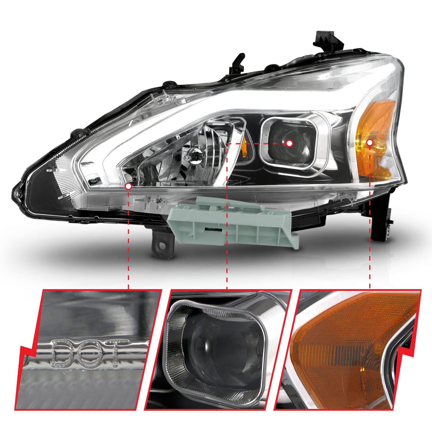 NISSAN ALTIMA 13-15 4DR PROJECTOR LIGHT BAR G2 HEADLIGHTS CHROME (FOR HALOGEN MODELS ONLY)