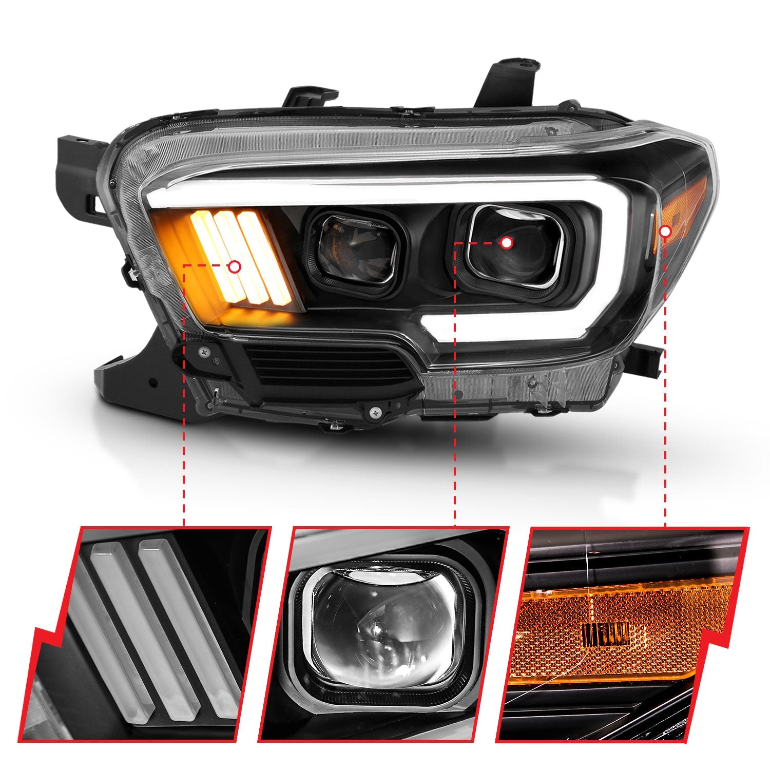 TOYOTA TACOMA 16-23 PROJECTOR PLANK STYLE HEADLIGHTS BLACK (FOR HALOGEN VERSION W/ LED DRL)