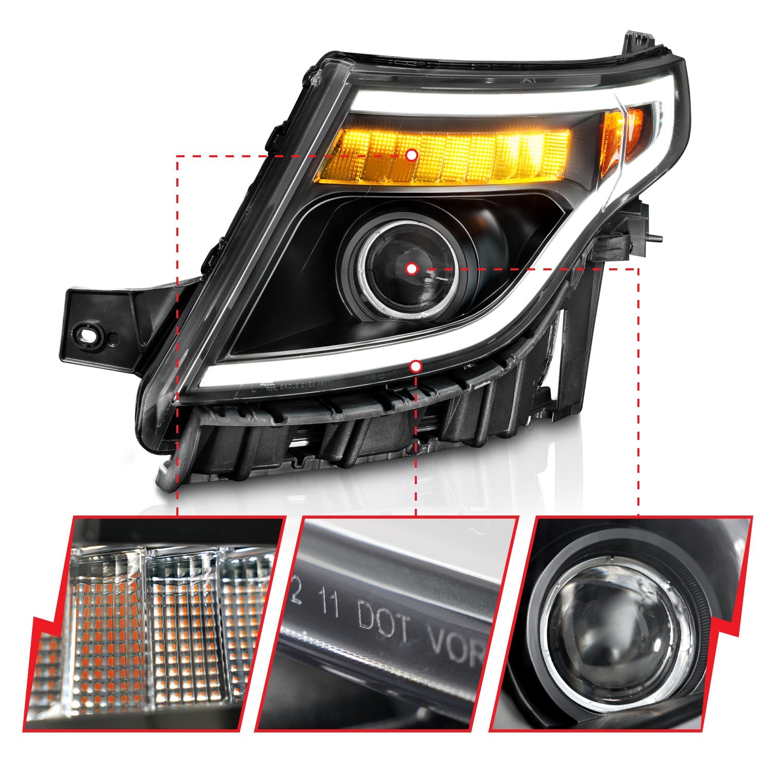 FORD EXPLORER 11-15 PROJECTOR PLANK STYLE HEADLIGHTS BLACK W/ LED SIGNAL (13-15 BASE, XLT, LIMITED)