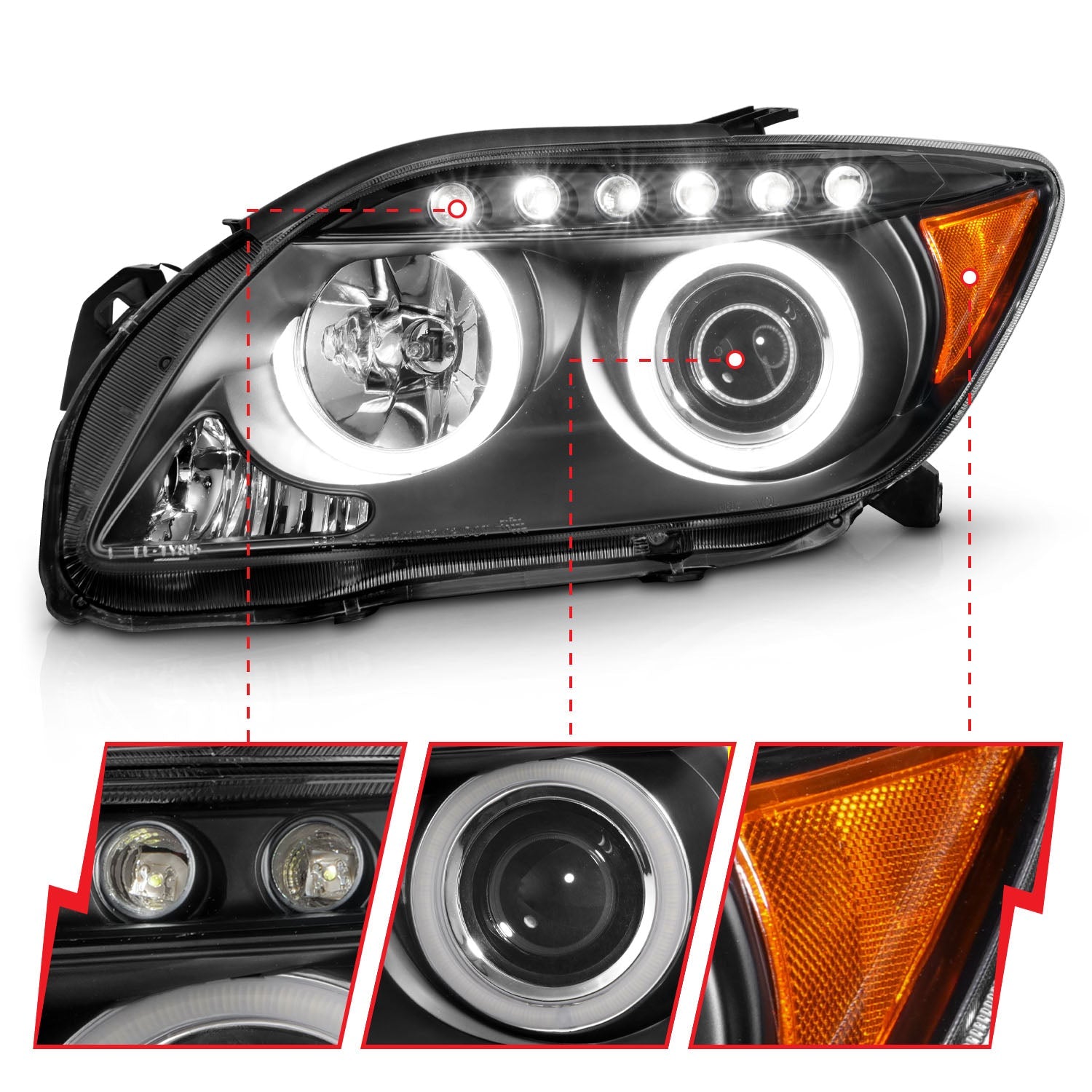 SCION TC 05-10 PROJECTOR HEADLIGHTS BLACK W/ RX HALO