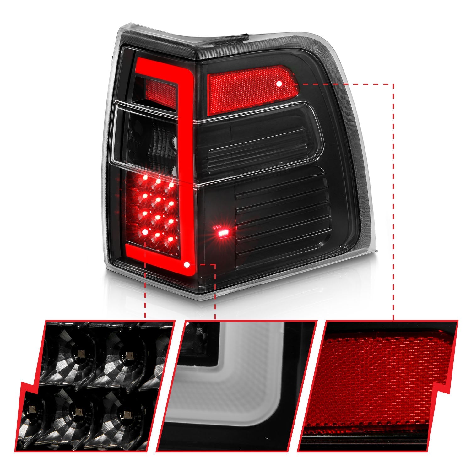 FORD EXPEDITION 07-17 LED C BAR TAIL LIGHTS BLACK CLEAR LENS W/ SEQUENTIAL SIGNAL