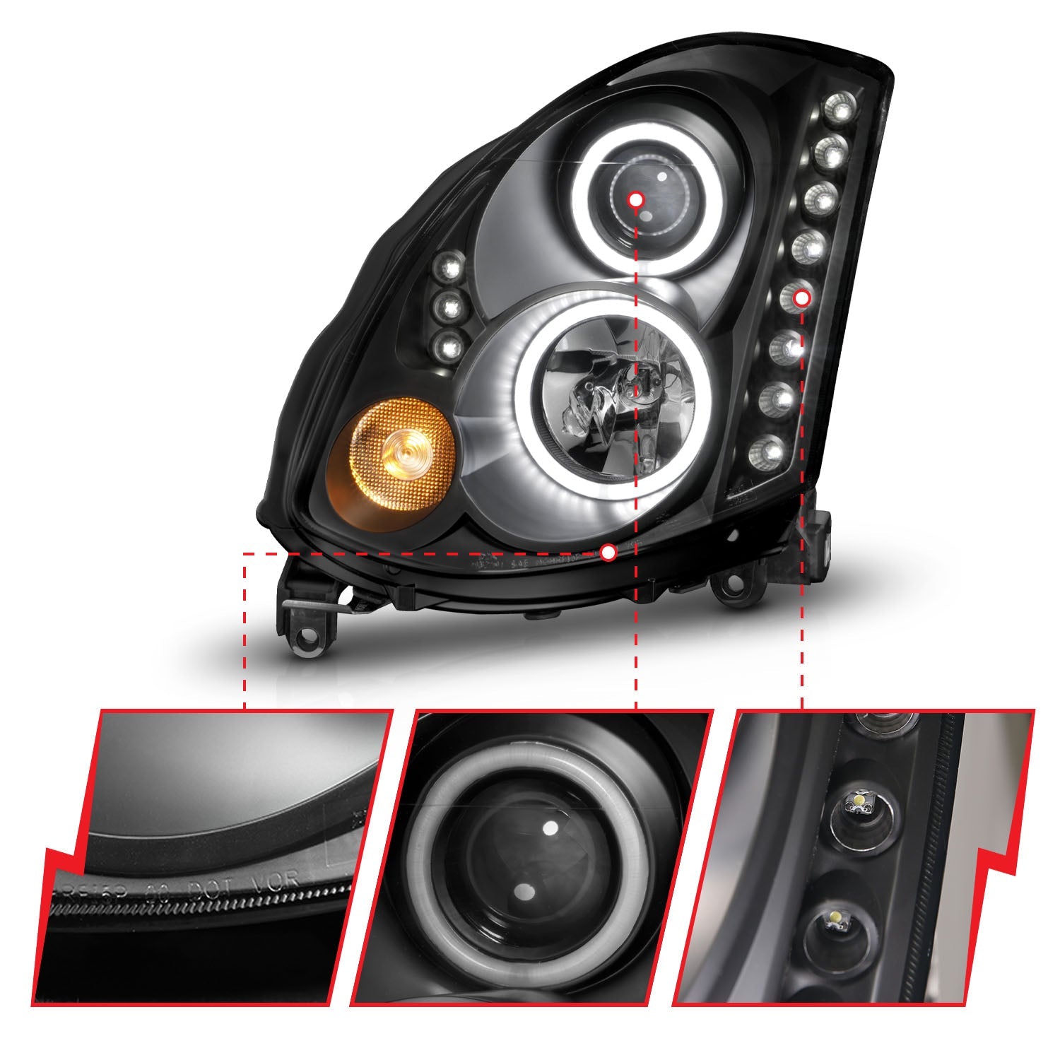 INFINITI G35 03-07 2DR PROJECTOR HEADLIGHTS BLACK W/ RX HALO (FOR HID, HID KIT NOT INCLUDED)