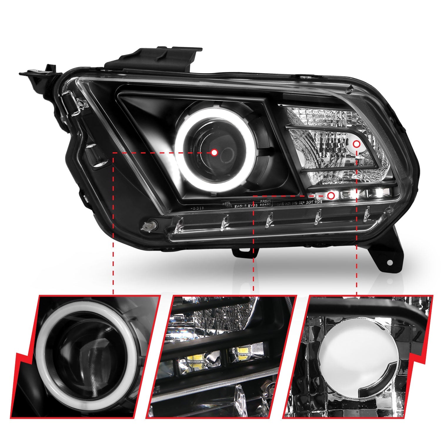 FORD MUSTANG 10-14 PROJECTOR HEADLIGHTS BLACK W/ RX HALO