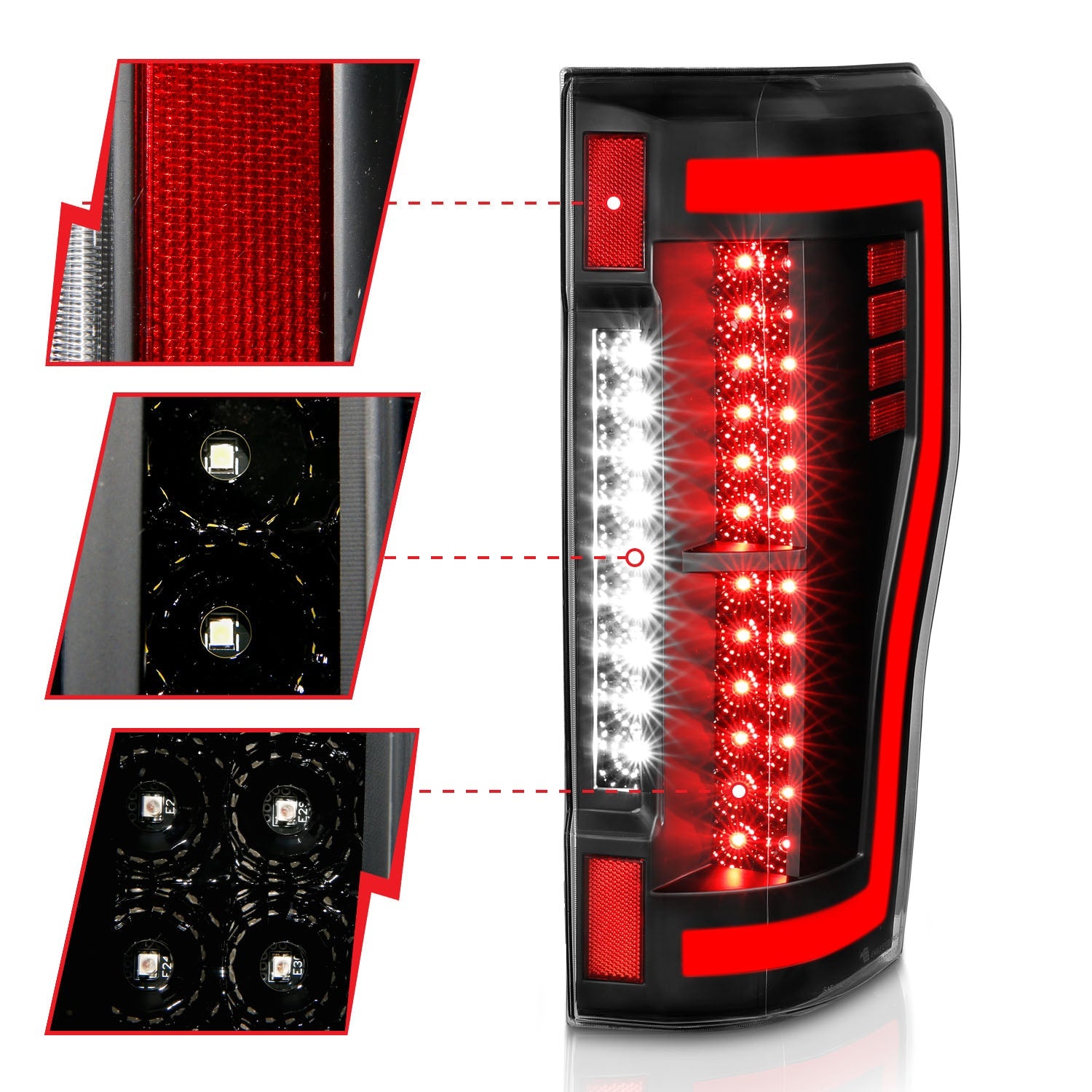 FORD F-250/350/450/550 SUPERDUTY 17-19 LED TAIL LIGHTS BLACK (RED LIGHT BAR)