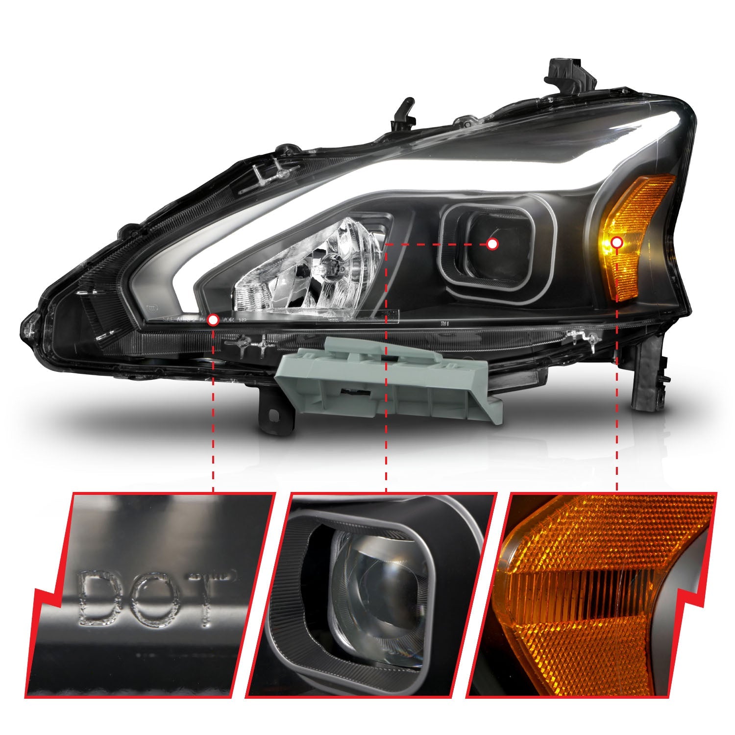 NISSAN ALTIMA 13-15 4DR PROJECTOR LIGHT BAR G2 HEADLIGHTS BLACK (FOR HALOGEN MODELS ONLY)