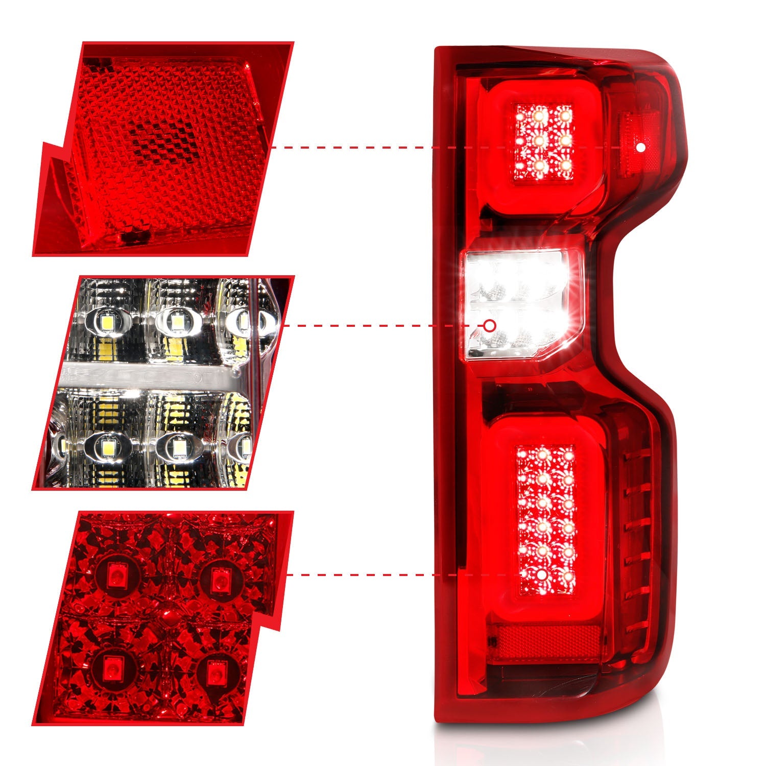 CHEVY SILVERADO 1500 19-26 / 2500HD/3500HD 20-26 FULL LED TAIL LIGHTS CHROME RED/CLEAR LENS W/ SEQUENTIAL SIGNAL (FACTORY LED MODELS)