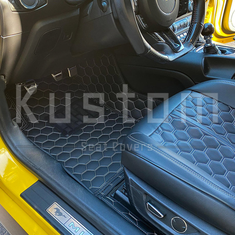 2015-Up Ford Mustang Premium Honeycomb Leather Floor Mat Liners