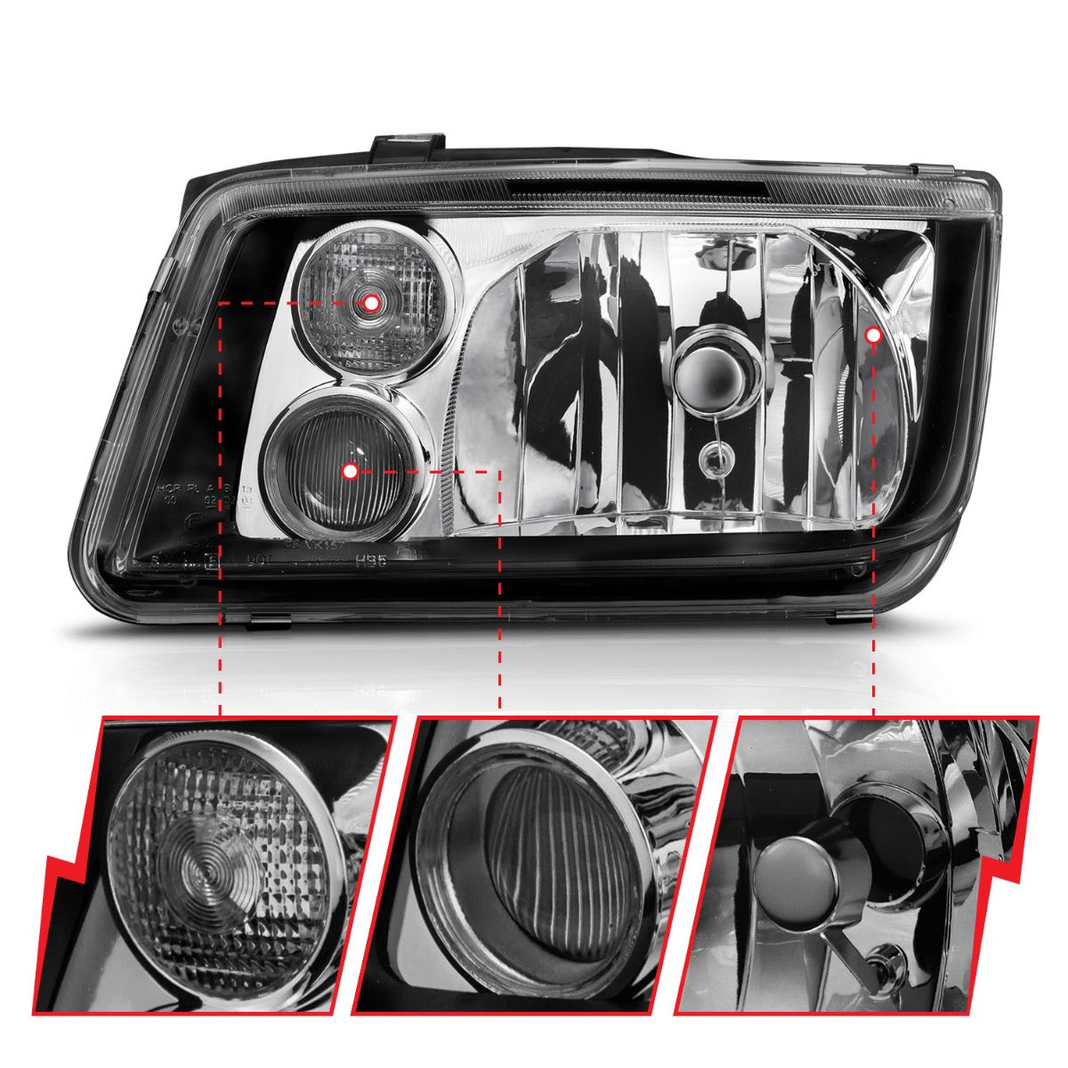 VOLKSWAGEN JETTA 99-05 CRYSTAL HEADLIGHTS BLACK W/ FOG LIGHTS