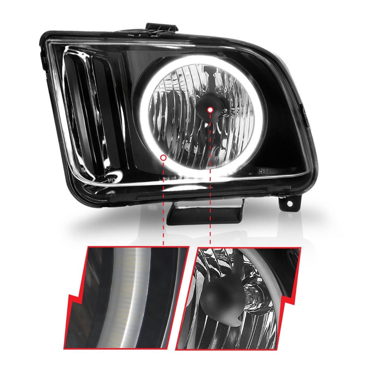 FORD MUSTANG 05-09 CRYSTAL HEADLIGHTS BLACK W/ RX HALO