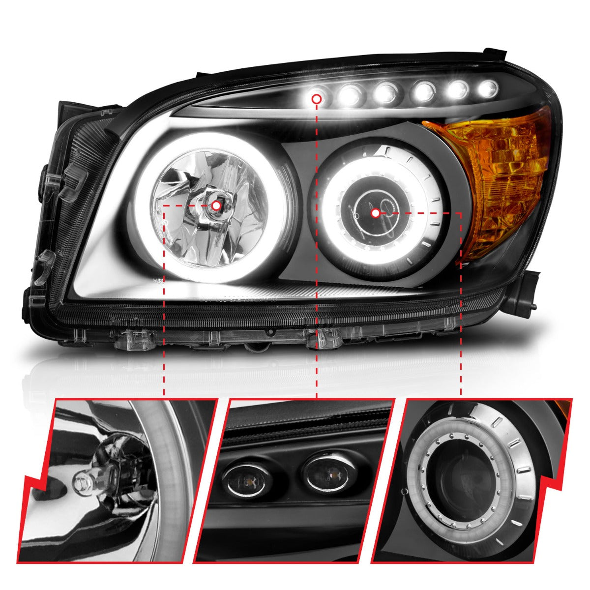 TOYOTA RAV-4 06-08 PROJECTOR HEADLIGHTS BLACK W/ RX HALO