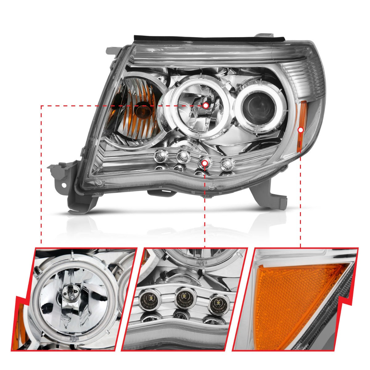 TOYOTA TACOMA 05-11 PROJECTOR HEADLIGHTS CHROME CLEAR W/ RX HALO