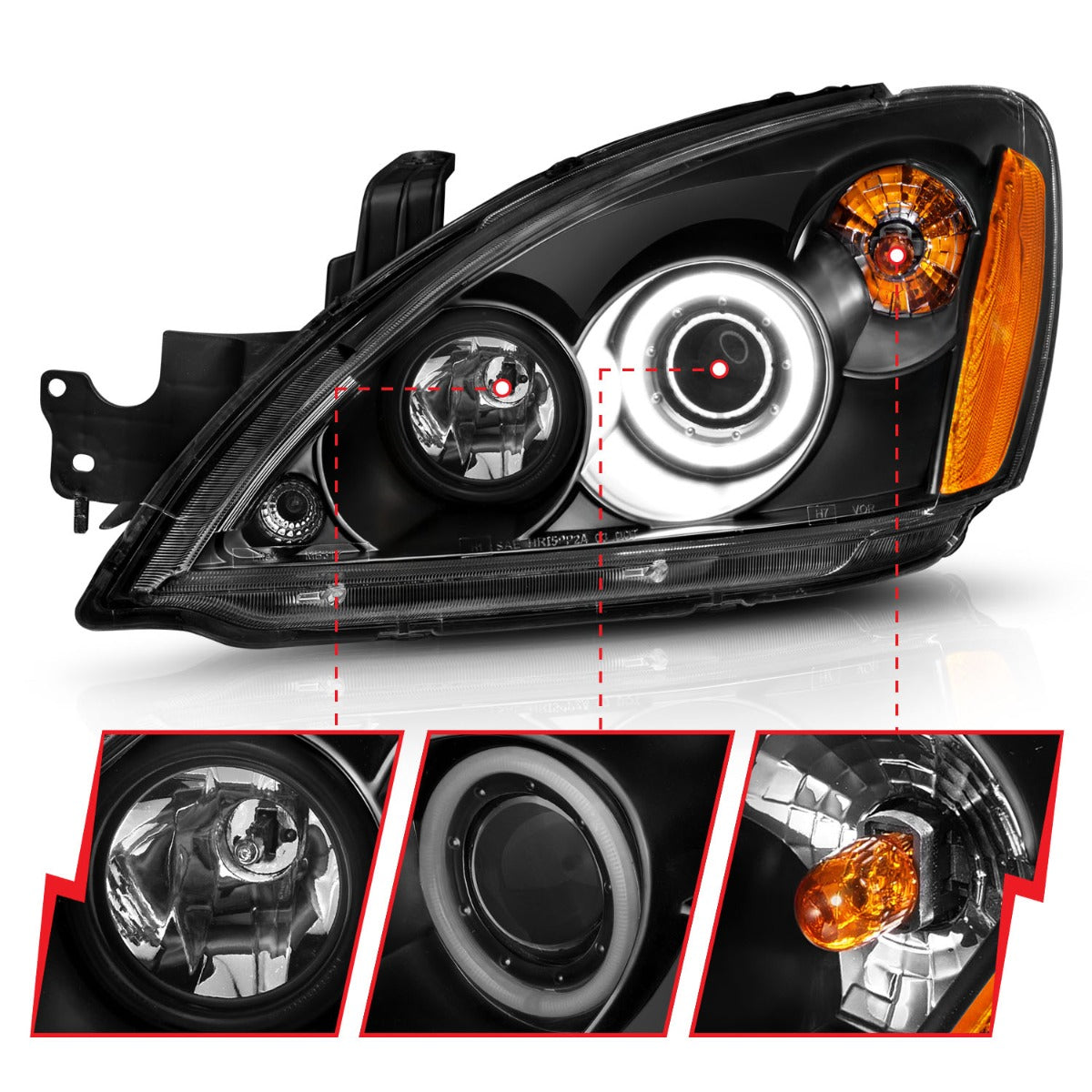 MITSUBISHI LANCER 04-07 PROJECTOR HEADLIGHTS BLACK W/ RX HALO