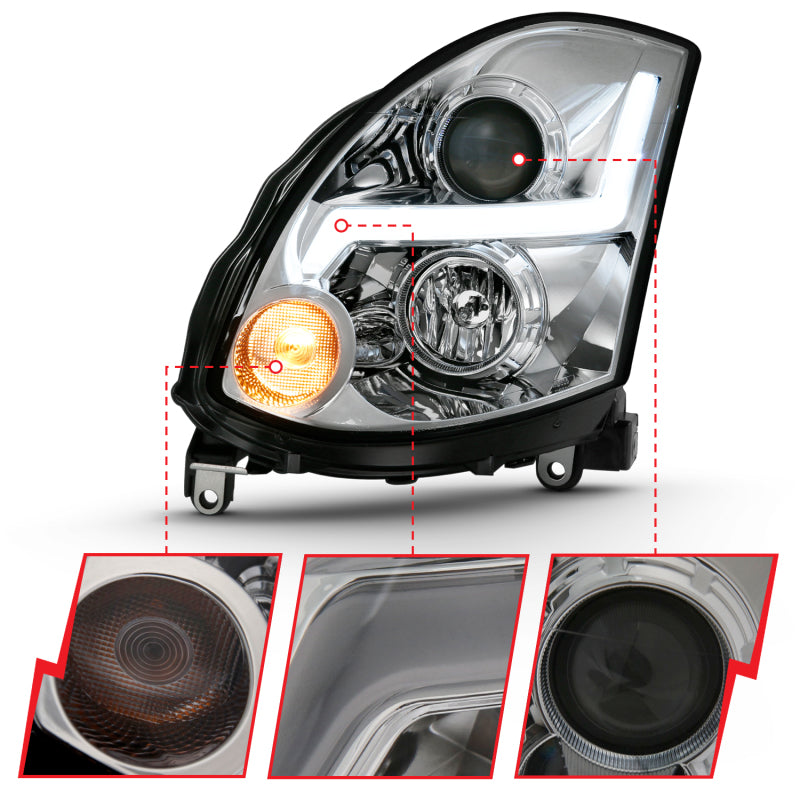 ANZO 2003-2007 Infiniti G35 Projector Headlight Plank Style Black (HID Compatible, No HID Kit )-SR1 Performance