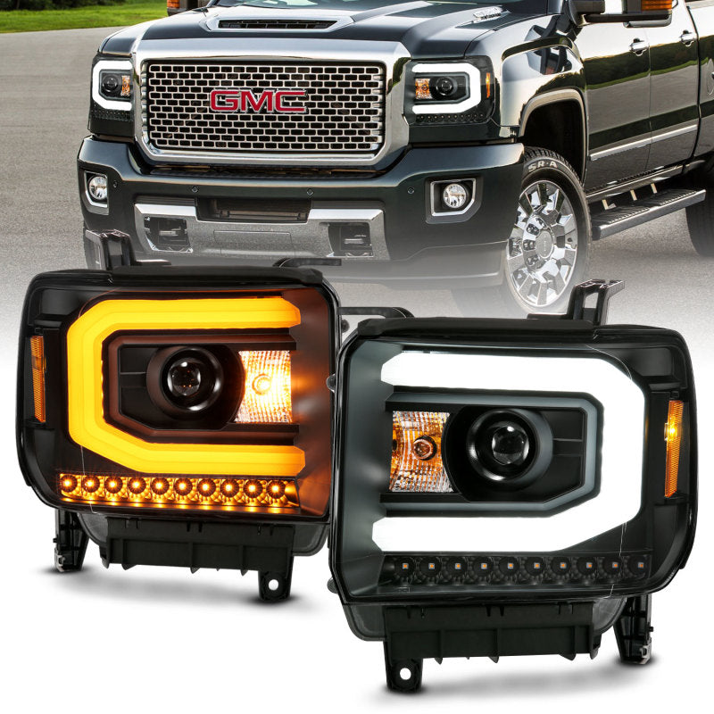 ANZO GMC SIERRA 1500 14-15 2500H/15-19 Projector Headlight Plank Style Black w/ Switchback (Halogen)-SR1 Performance
