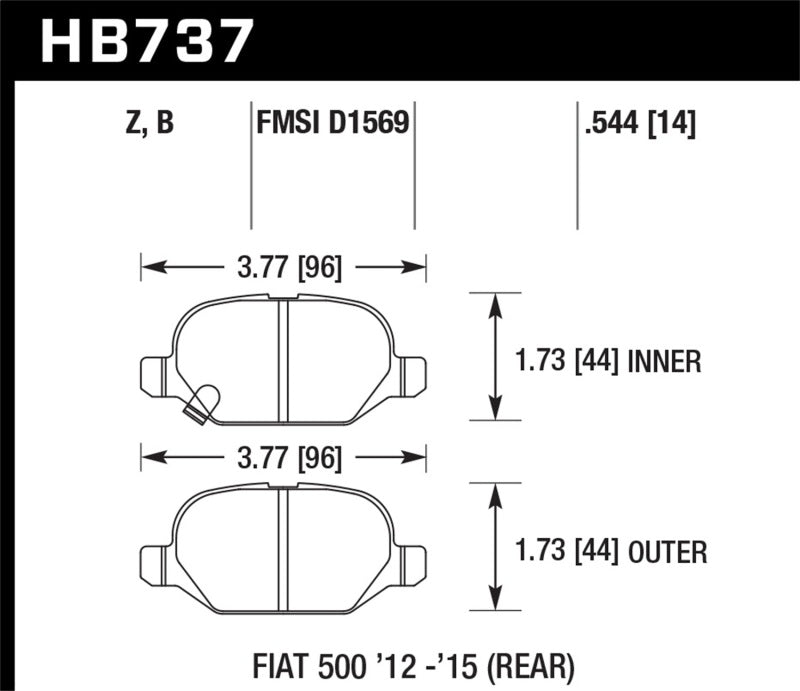 Hawk 12-15 Fiat 500 Abarth Rear HPS 5.0 Brake Pads-SR1 Performance